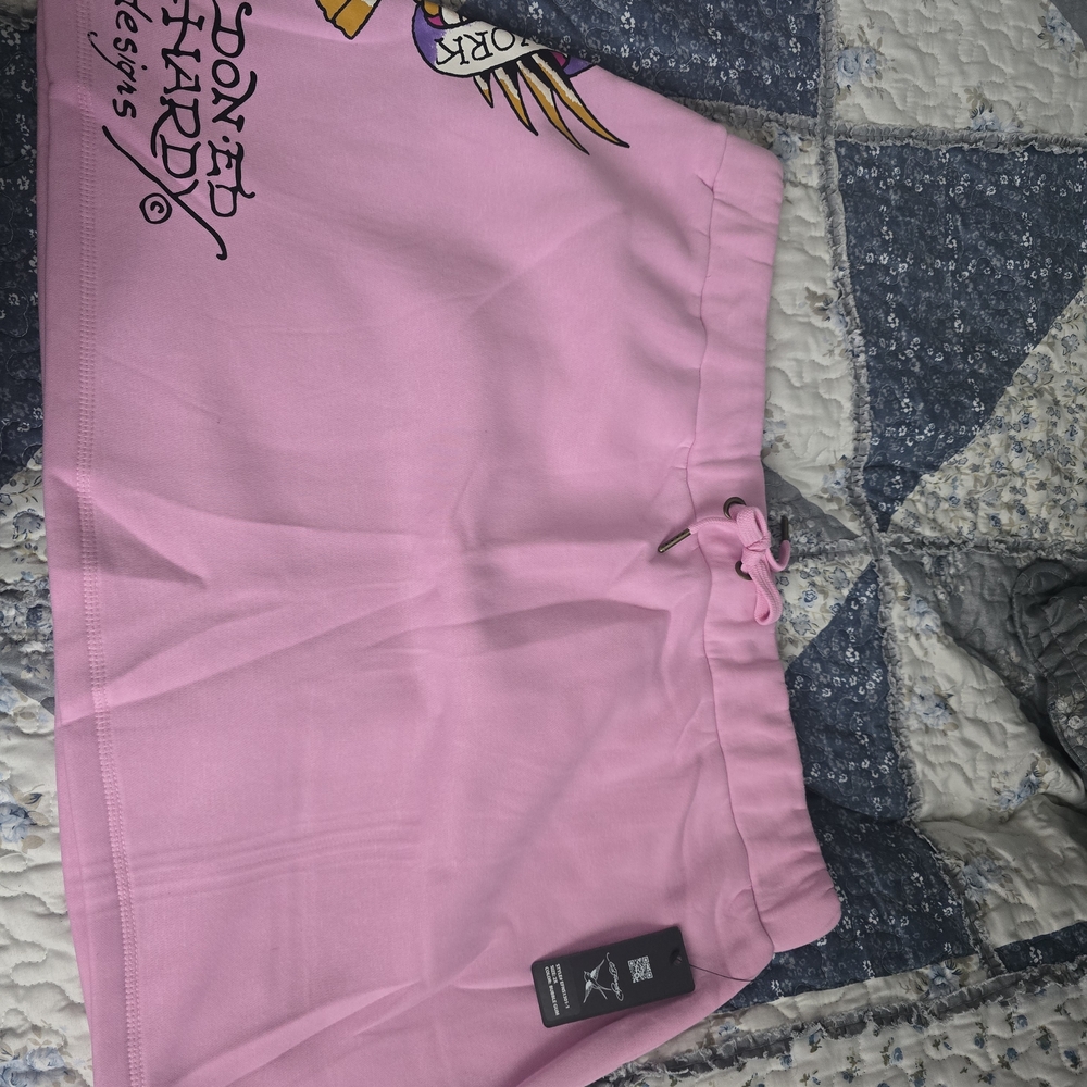 Ed Hardy Pink Graphic Drawstring Mini Skirt